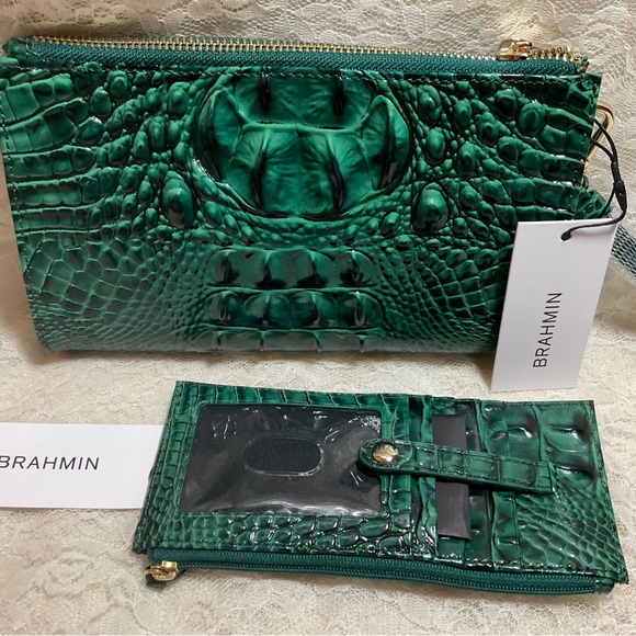 Brahmin Bags Nwt 2 Pcs Brahmin Emerald Green Ltd Ed Christmas Clutch Slim Wallet Poshmark